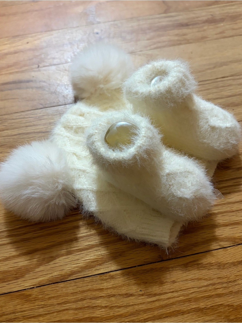Laura Ashley Cream Pom Pom Baby Hat and Booties Set